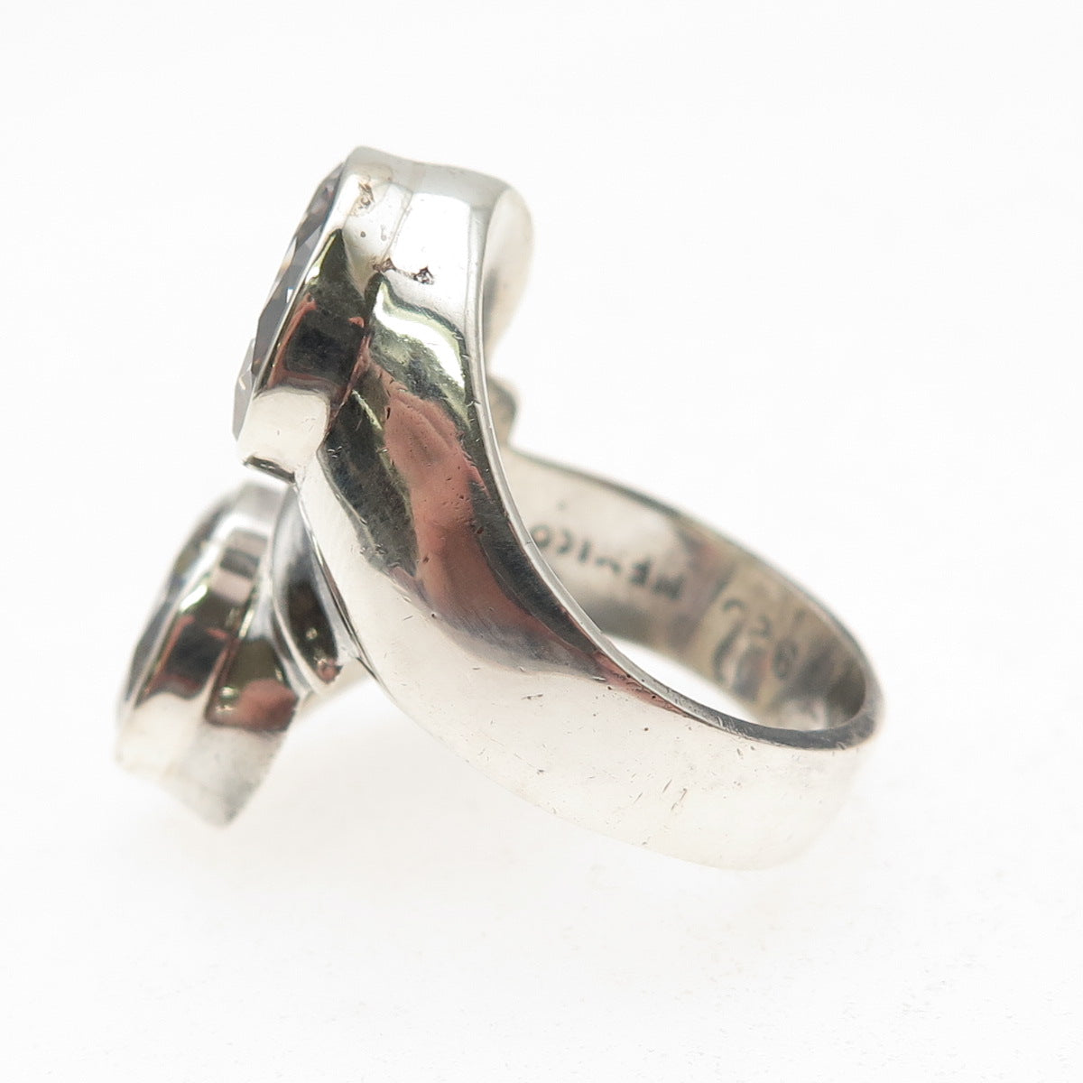 925 Sterling Silver Vintage Mexico Oval-Cut C Z Modernist Bypass Ring Size 8