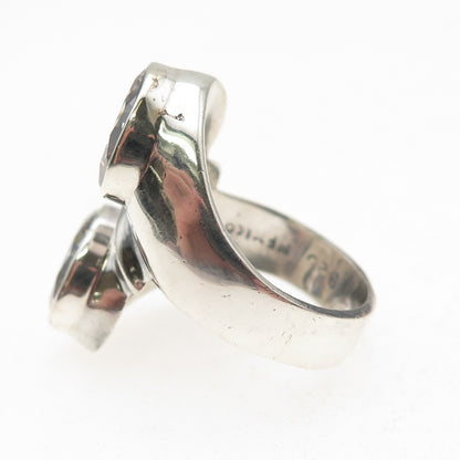 925 Sterling Silver Vintage Mexico Oval-Cut C Z Modernist Bypass Ring Size 8