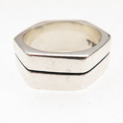 925 Sterling Silver Vintage Mexico Modernist Geometric Oxidized Ring Size 7.5