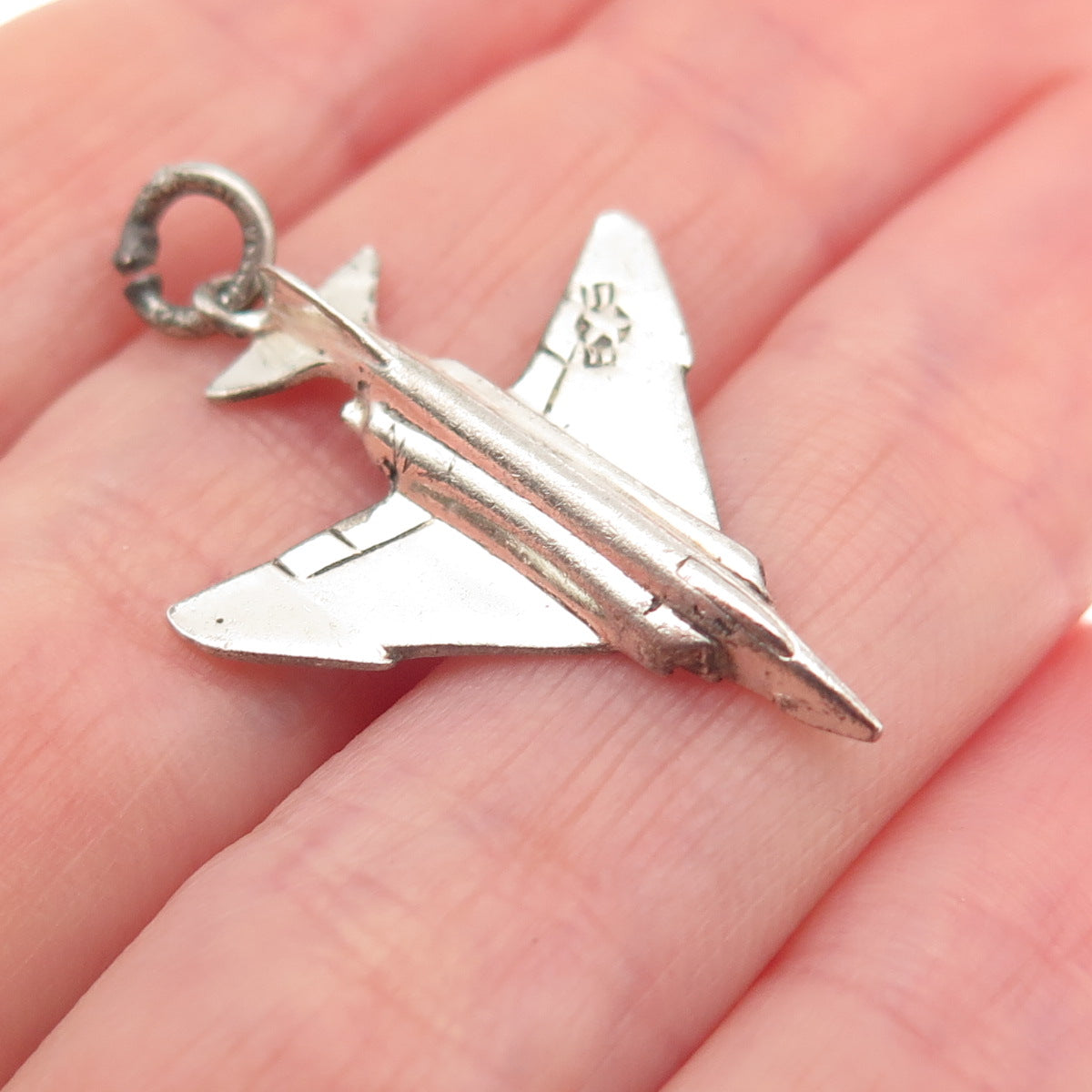 Cellini Sterling Silver Vintage F-4 Phantom II Fighter Aircraft 3D Charm Pendant
