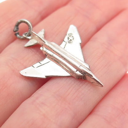 Cellini Sterling Silver Vintage F-4 Phantom II Fighter Aircraft 3D Charm Pendant