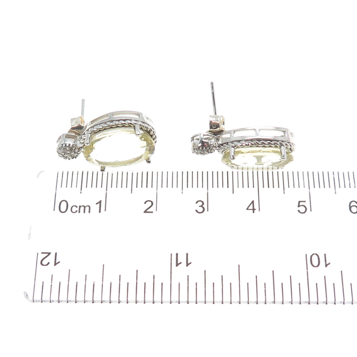 925 Sterling Silver Real Diamond & Oval-Cut Yellow Topaz Earrings