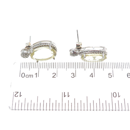 925 Sterling Silver Real Diamond & Oval-Cut Yellow Topaz Earrings
