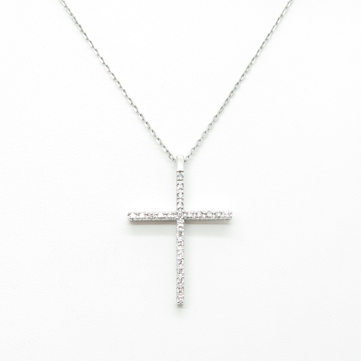 925 Sterling Silver Italy Round-Cut C Z Cross Cable Chain Necklace 16"