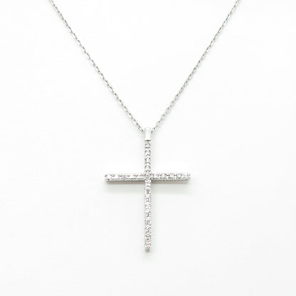925 Sterling Silver Italy Round-Cut C Z Cross Cable Chain Necklace 16"