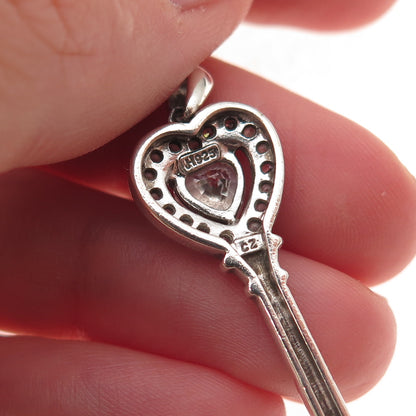 JH Young 925 Sterling Silver Heart & Round-Cut C Z Key Charm Pendant