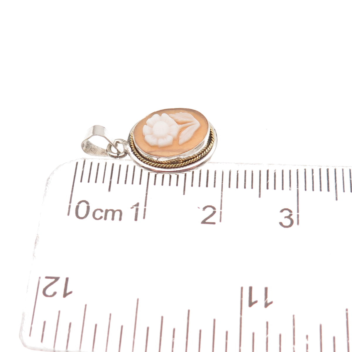 925 Sterling Silver 2-Tone Vintage Real MOP Floral Cameo Charm Pendant