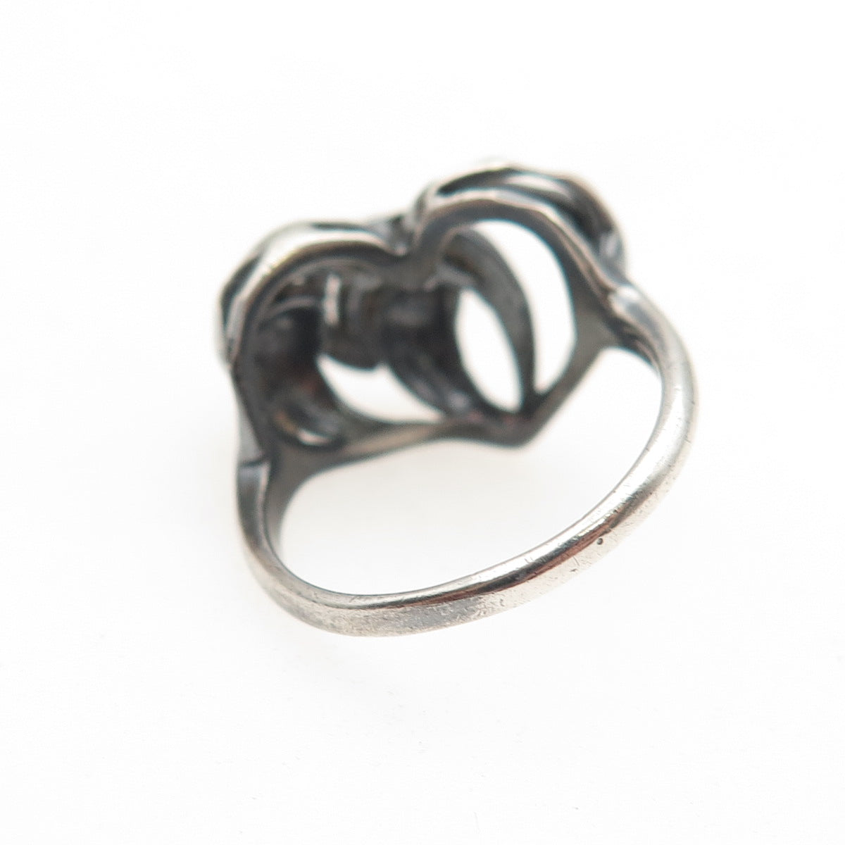 925 Sterling Silver Vintage Modernist Heart Oxidized Ring Size 4.75