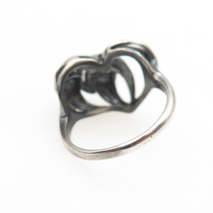 925 Sterling Silver Vintage Modernist Heart Oxidized Ring Size 4.75