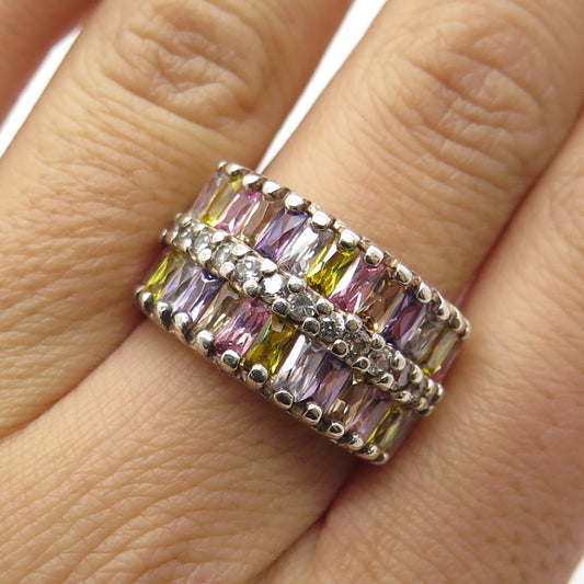 925 Sterling Silver Multi-Color C Z Ring Size 8