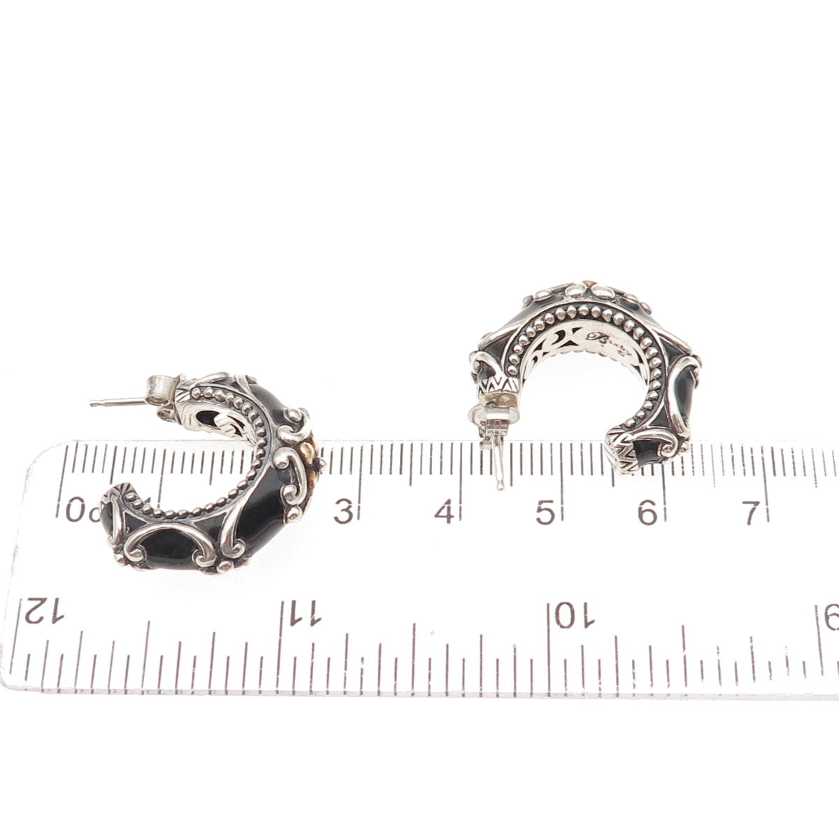 Barbara Bixby 925 Sterling Silver 18K Gold Enamel Floral Hoop Earrings