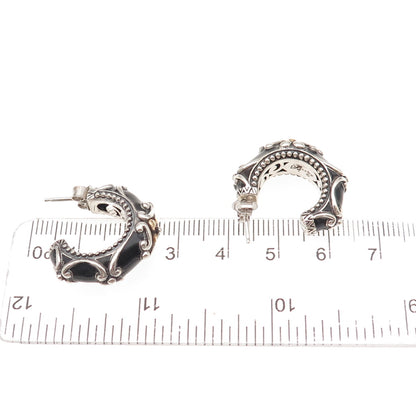 Barbara Bixby 925 Sterling Silver 18K Gold Enamel Floral Hoop Earrings