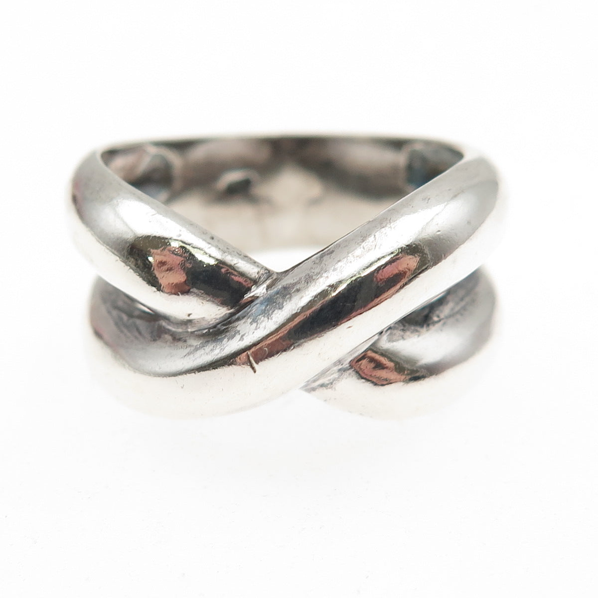 925 Sterling Silver Vintage Modernist Crisscross Oxidized Ring Size 7.75