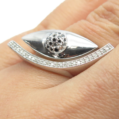 CHUCK CLEMENCY 925 Sterling Silver Real Black & White Diamond Eye Ring Size 5.75