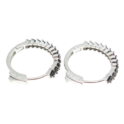 925 Sterling Silver Black C Z Huggie Earrings