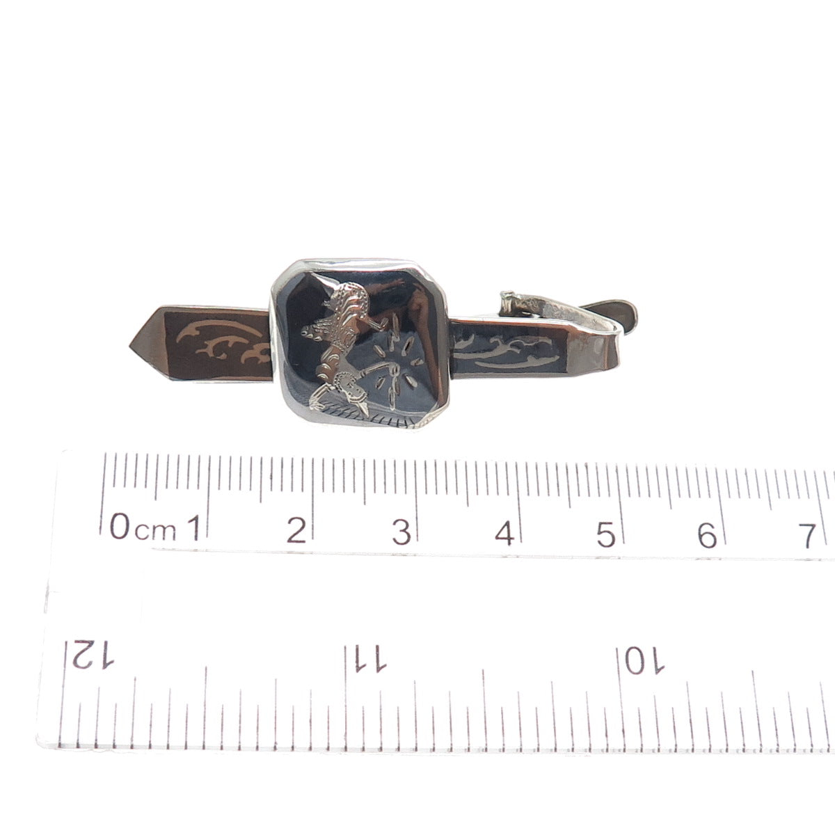 925 Sterling Silver Vintage Niello Hindu Goddess Tie Clip