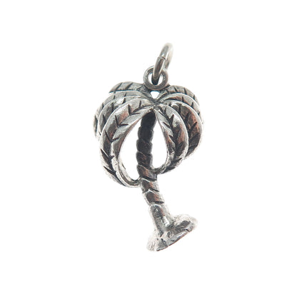 925 Sterling Silver Vintage Palm Tree Oxidized Minimalist 3D Charm Pendant