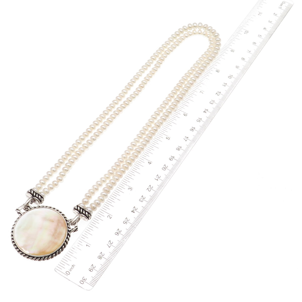 Honora 925 Sterling Silver Vintage Real Pearl & MOP Beaded Necklace 18"
