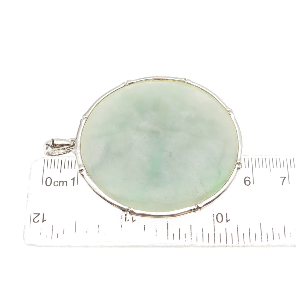 925 Sterling Silver Vintage Real Jade Bamboo Large 31.3g Pendant