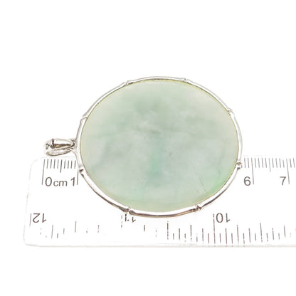 925 Sterling Silver Vintage Real Jade Bamboo Large 31.3g Pendant