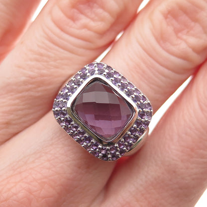 925 Sterling Silver Vintage Real Amethyst Modernist Ring Size 7.25