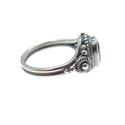 925 Sterling Silver Vintage Real Amethyst Cannetille Oxidized Ring Size 5.5