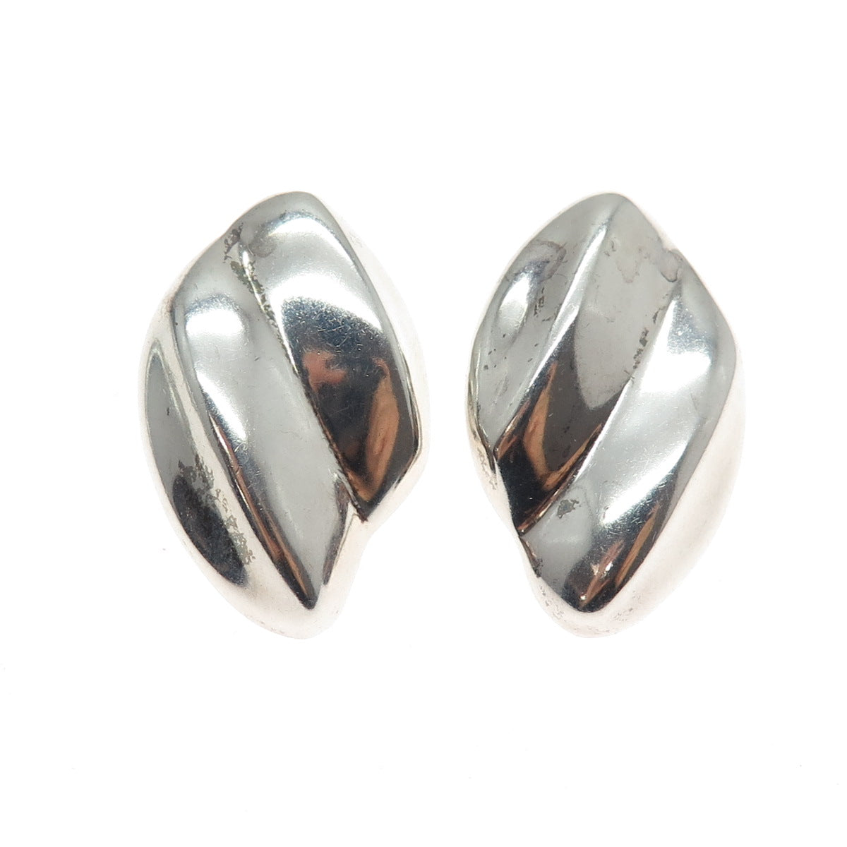 925 Sterling Silver Vintage Mexico Modernist Petal Clip On Earrings