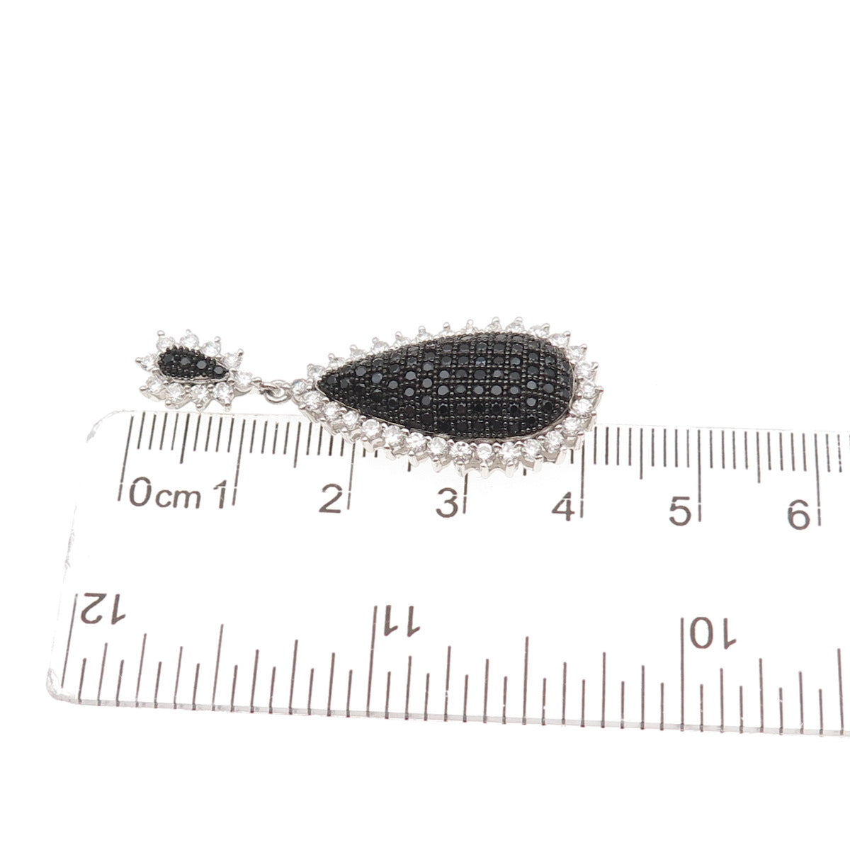 925 Sterling Silver Round-Cut Black & White C Z Teardrop Charm Pendant