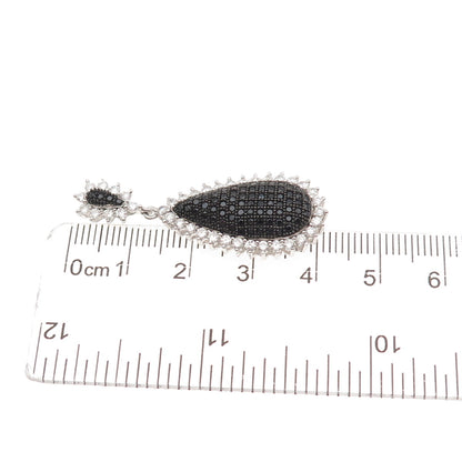 925 Sterling Silver Round-Cut Black & White C Z Teardrop Charm Pendant