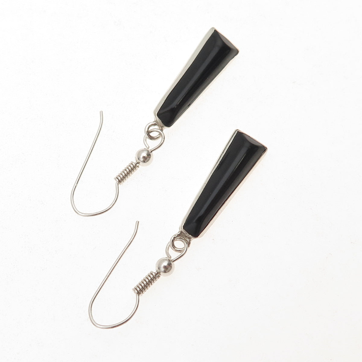 925 Sterling Silver Vintage Real Black Onyx Dangle Earrings