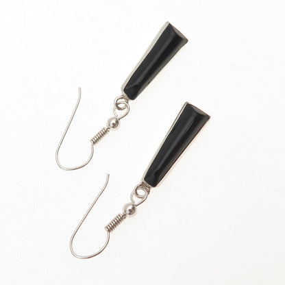 925 Sterling Silver Vintage Real Black Onyx Dangle Earrings