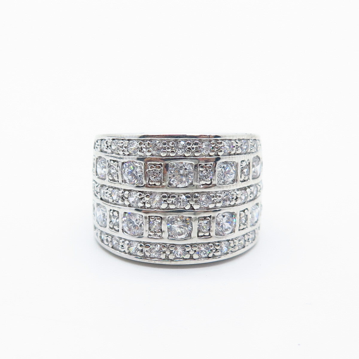 925 Sterling Silver Pave C Z Wide Ring Size 5.25
