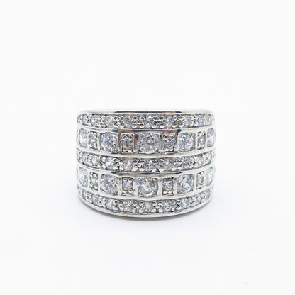 925 Sterling Silver Pave C Z Wide Ring Size 5.25