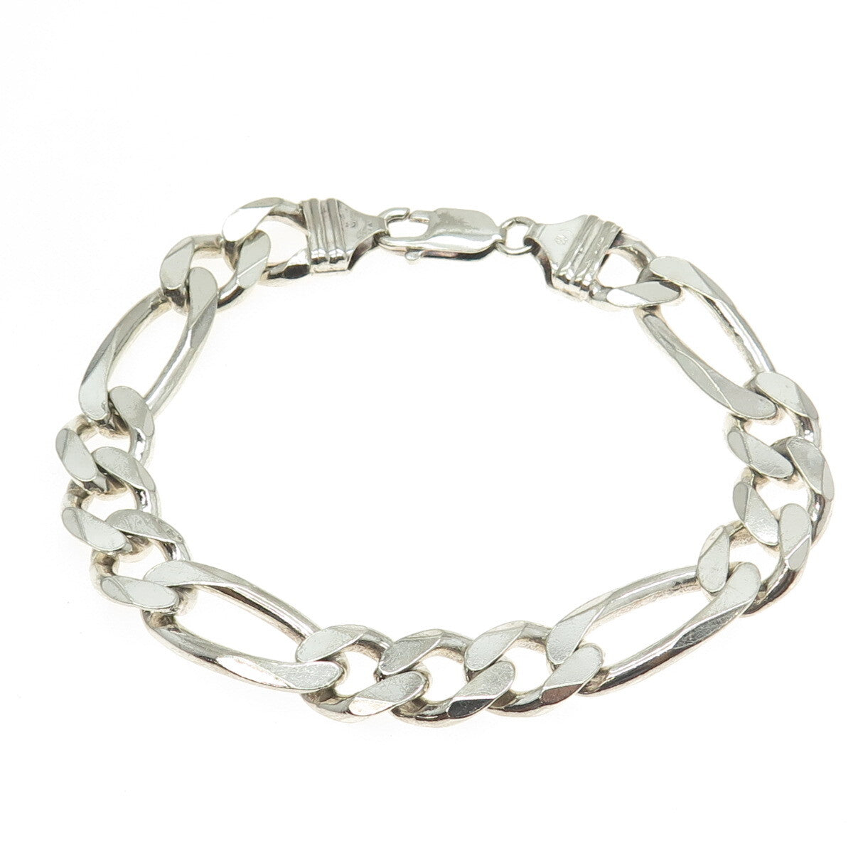 925 Sterling Silver Vintage Italy Figaro Link Bracelet 8"