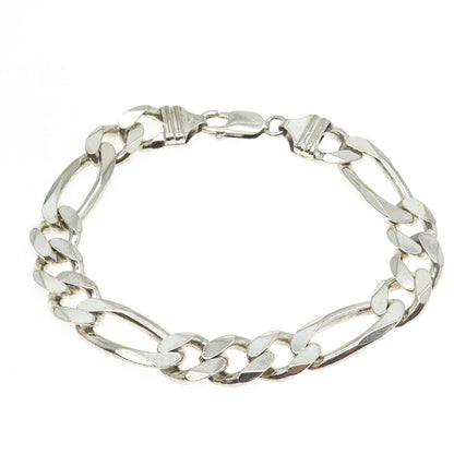 925 Sterling Silver Vintage Italy Figaro Link Bracelet 8"