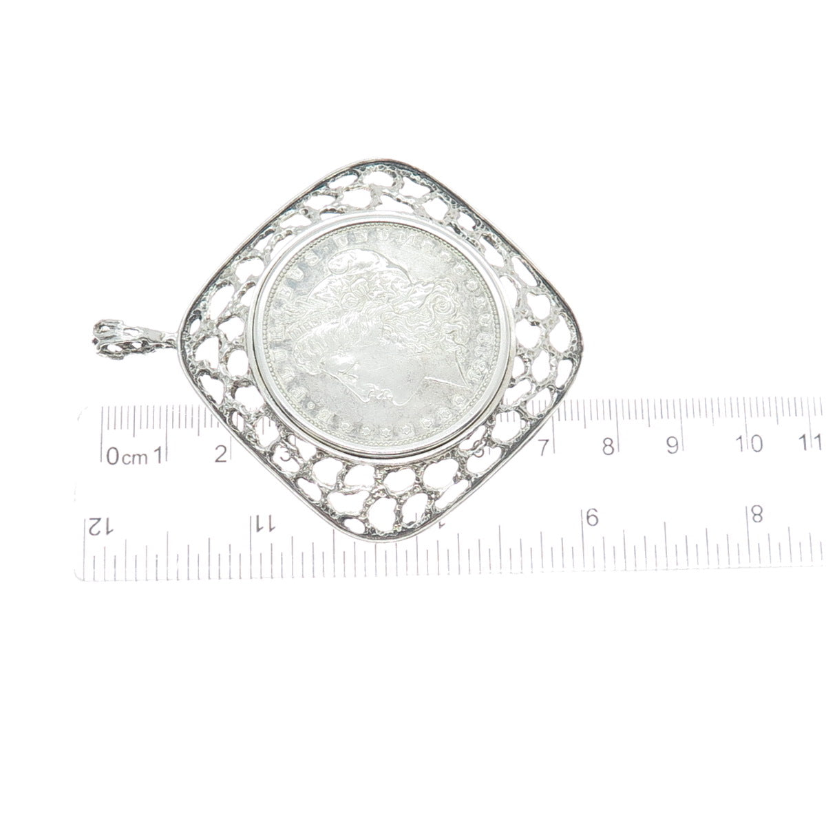 925 Sterling Frame 900 Silver Antique 1880 1 US Dollar "Morgan Dollar" Pendant