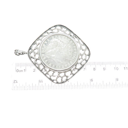 925 Sterling Frame 900 Silver Antique 1880 1 US Dollar "Morgan Dollar" Pendant