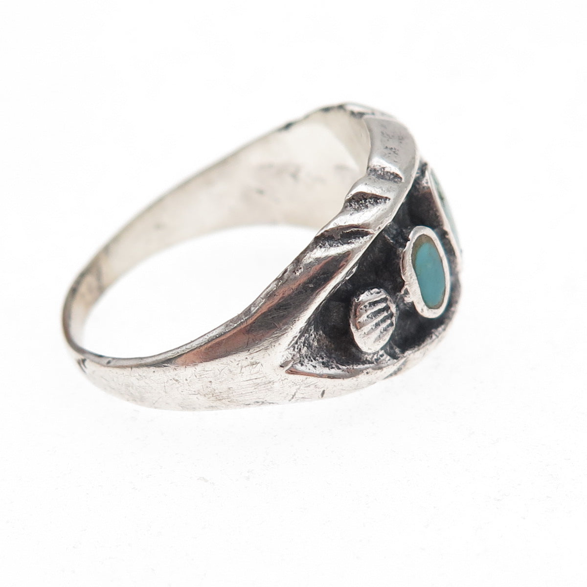 Old Pawn 925 Sterling Silver Vintage Southwestern Turquoise Tribal Ring Size 9.5