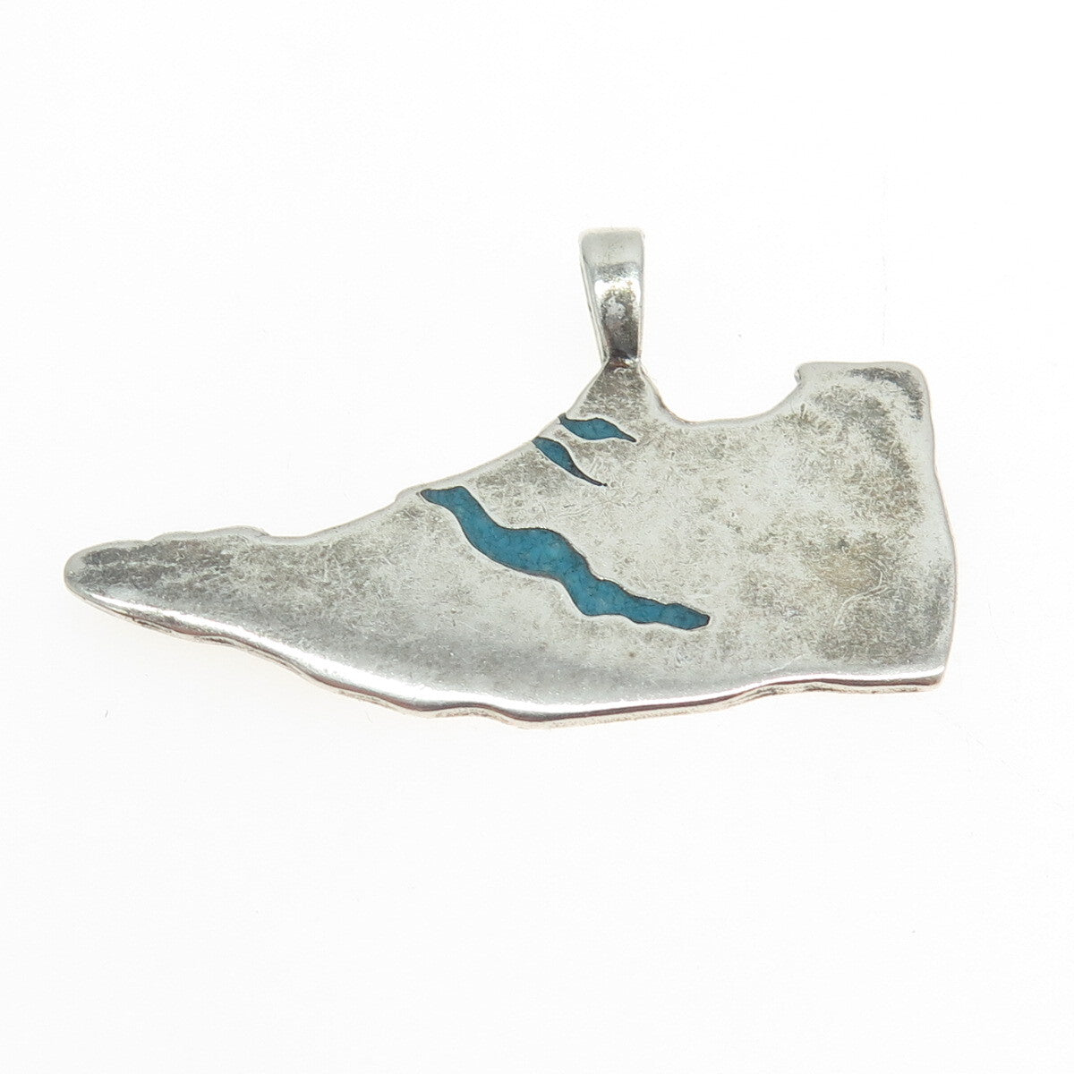 JACK & ANGIE BEANS Vintage 1981 Sterling Silver Turquoise Inlay Shoe Pendant