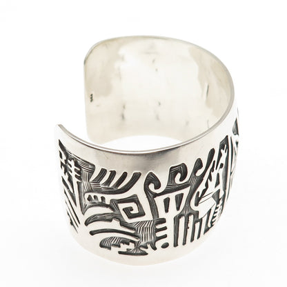 925 Sterling Silver Vintage Southwestern Adjustable Tribal Cuff Bracelet 7.5"
