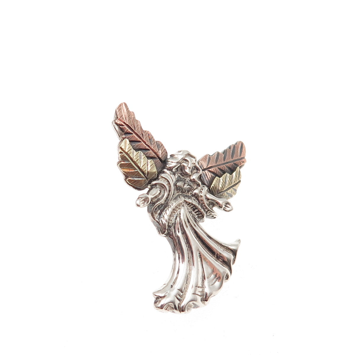 Coleman Co. 925 Sterling 12K Rose & Yellow Gold Vintage Guardian Angel Lapel Pin