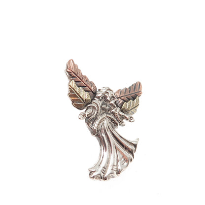 Coleman Co. 925 Sterling 12K Rose & Yellow Gold Vintage Guardian Angel Lapel Pin