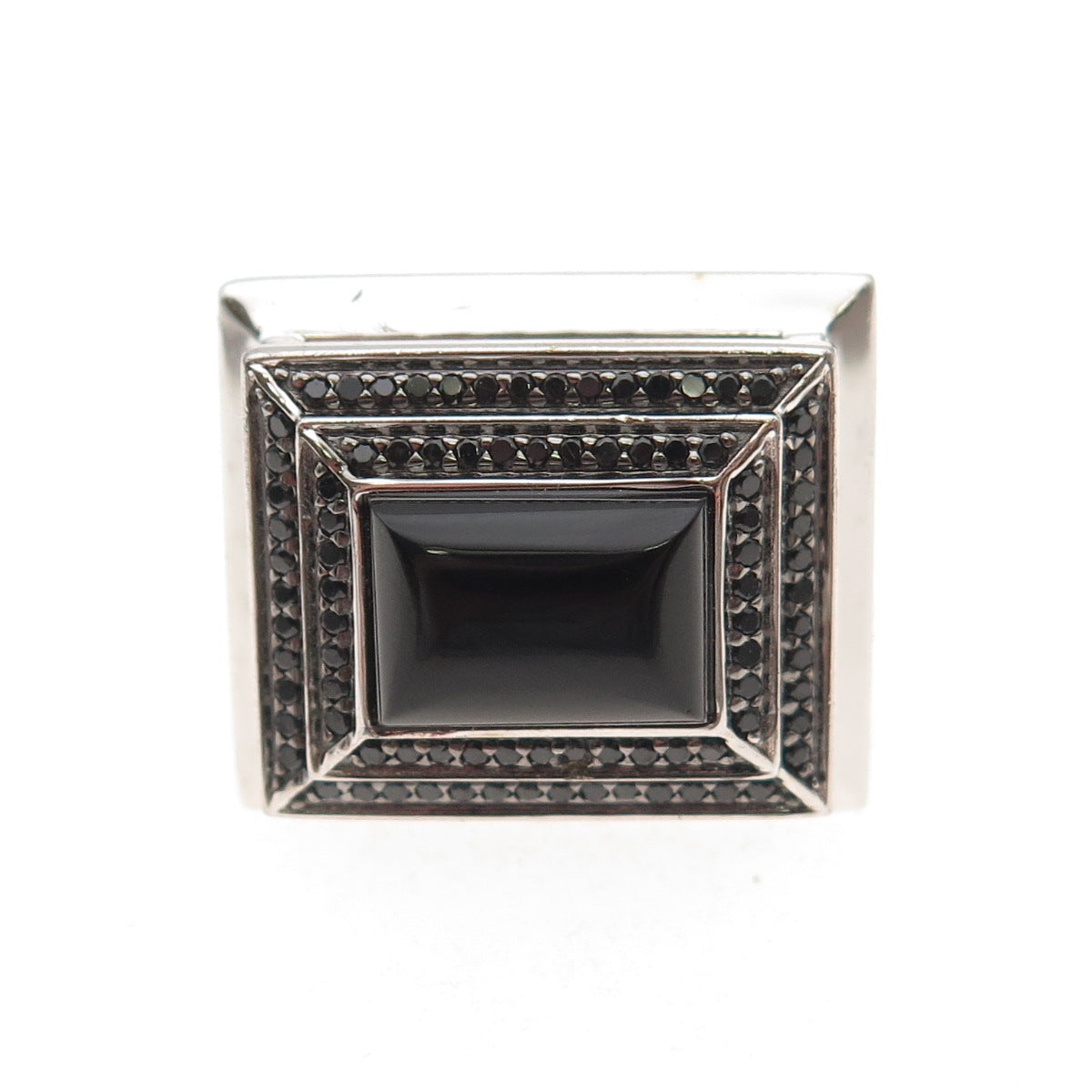 925 Sterling Silver Real Black Onyx & Spinel Statement Ring Size 7.25