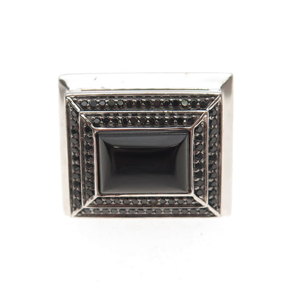 925 Sterling Silver Real Black Onyx & Spinel Statement Ring Size 7.25
