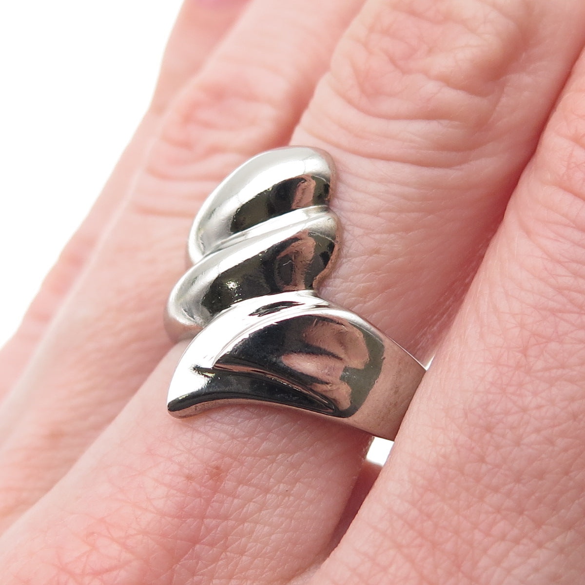 KEN CRAFTS 925 Sterling Silver Vintage Modernist Bypass Oxidized Ring Size 8