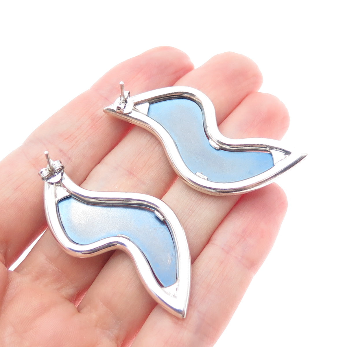 925 Sterling Silver Vintage Enamel Modernist Dangle Earrings