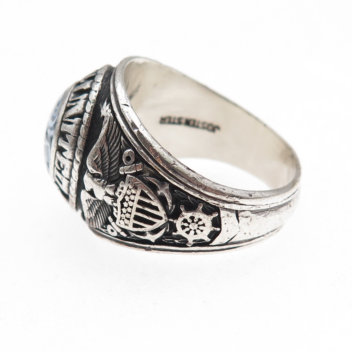 Jostens 925 Sterling Silver Vintage 1975 Blue C Z US Navy Ring Size 12.25