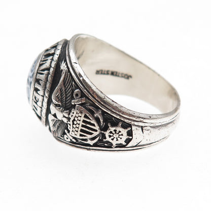 Jostens 925 Sterling Silver Vintage 1975 Blue C Z US Navy Ring Size 12.25