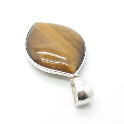 925 Sterling Silver Whitney Kelly Real Tiger Eye Gem Large Pendant