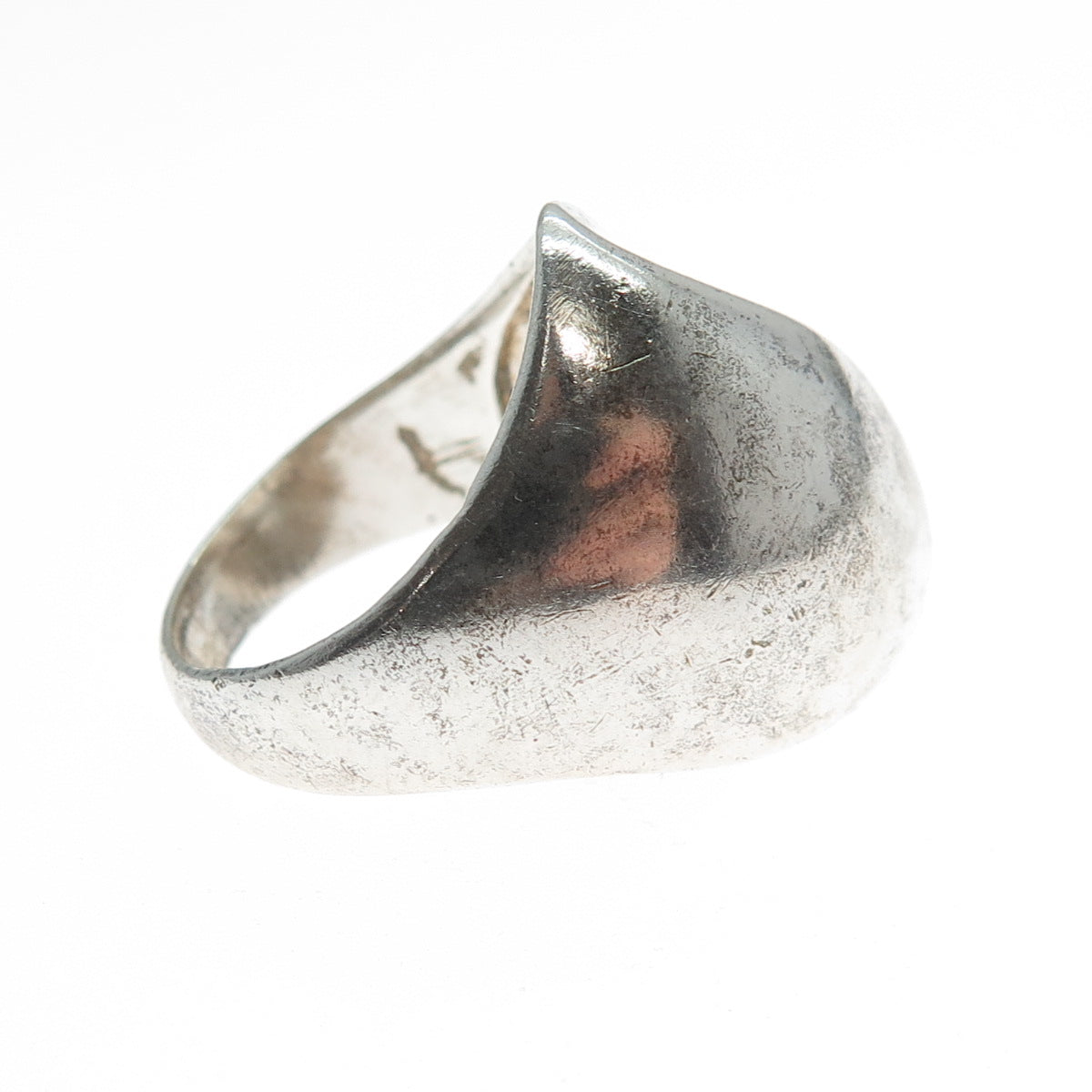 925 Sterling Silver Vintage Mexico Modernist Wavy Dome Oxidized Ring Size 7.5